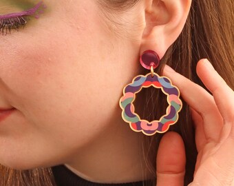 Colourful acrylic statement earrings