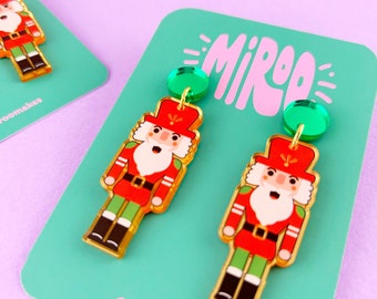 Nutcracker Christmas earrings, Acrylic earrings, fun festive earrings