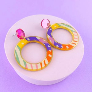 Large colourful circle earrings acrylic statement earrings image 9