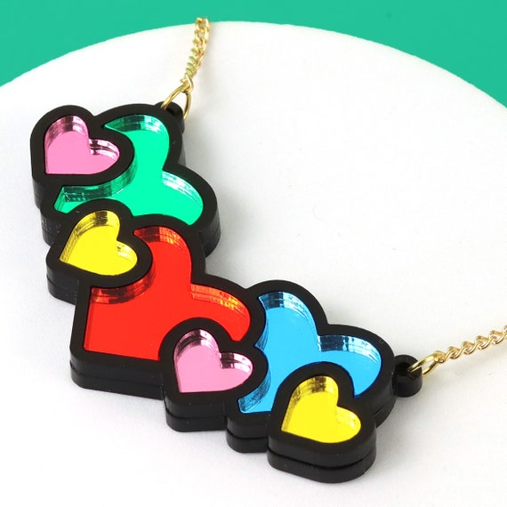 Heart necklace, alternative wedding jewellery, colourful wedding necklace