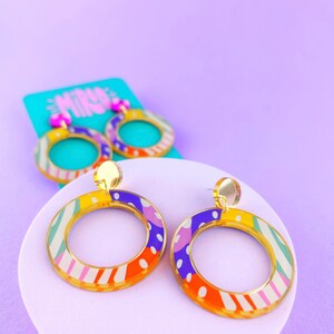 Large colourful circle earrings acrylic statement earrings image 8