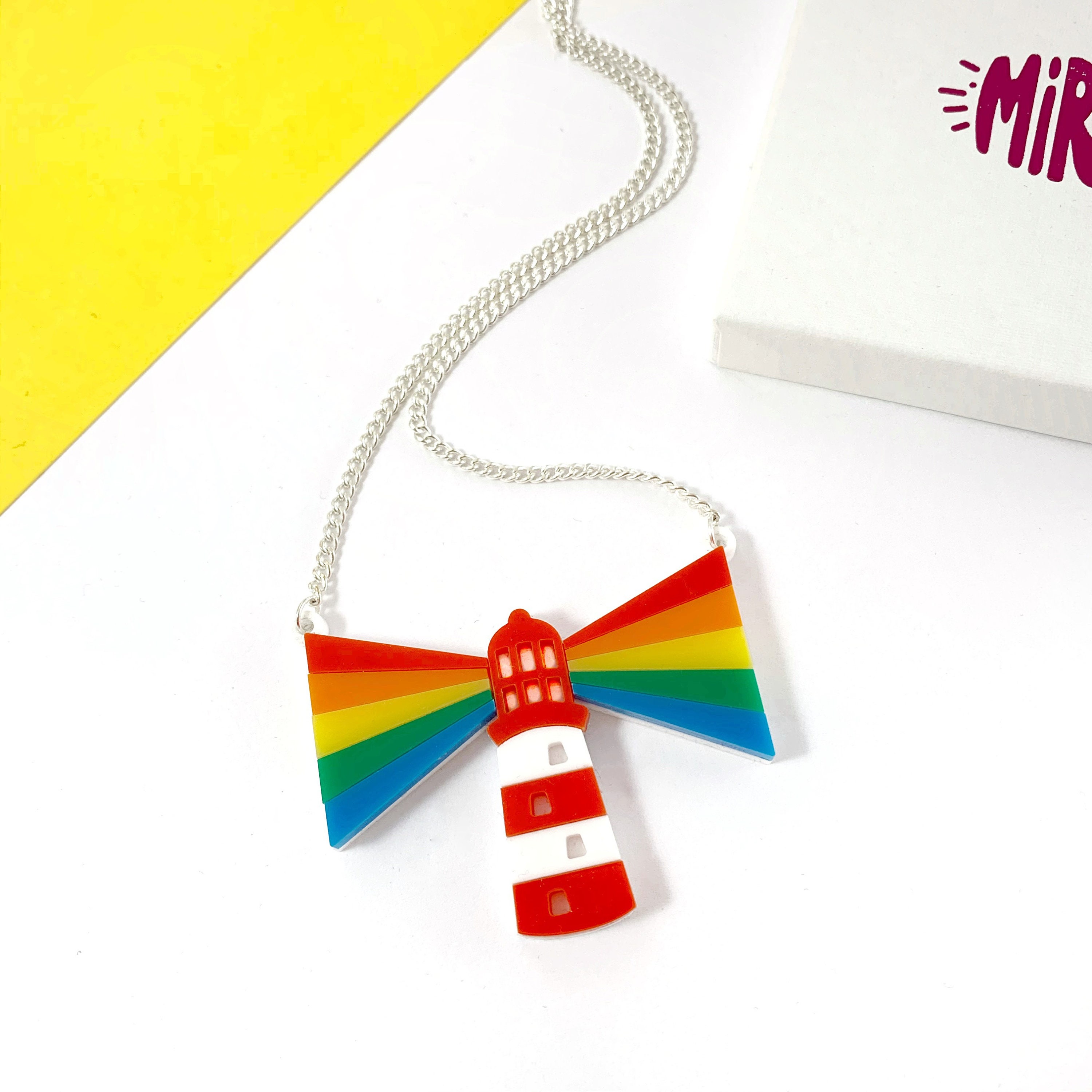 Rainbow Lighthouse Necklace Rainbow Jewellery Acrylic Etsy UK