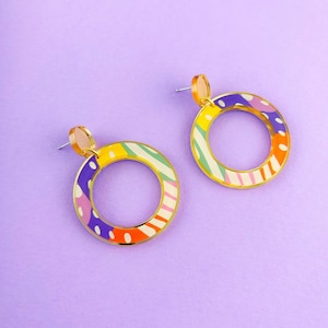 Large colourful circle earrings acrylic statement earrings image 6