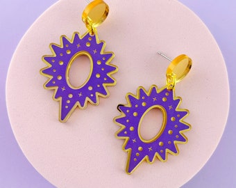 Starburst acrylic earrings, star earrings, celestial drop earrings.