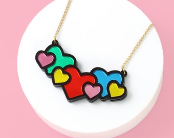 Hearts necklace, acrylic necklace, colourful jewellery