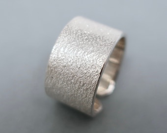 Wide textured sterling silver ring, wedding band or everyday ring, silver men's women's ring