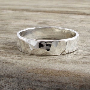 Recycled sterling silver hammered ring, 5mm wide silver stacking ring, affordable wedding ring