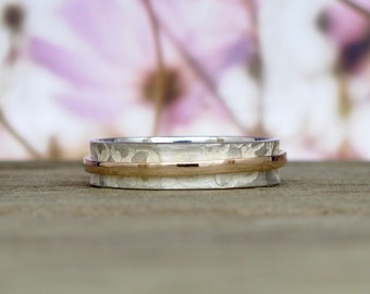 Rose gold and sterling silver ring, size 10.5 (U 1/2), recycled solid gold and silver wedding band, everyday ring