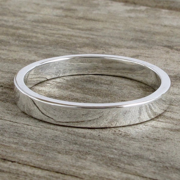 Simple solid sterling silver ring, 3 mm wide wedding band or stacking ring