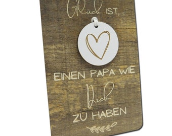 Holzkarte mit Herzanhänger zum Vatertag, Vatertagsgeschenk, Kleines Geschenk für Papa