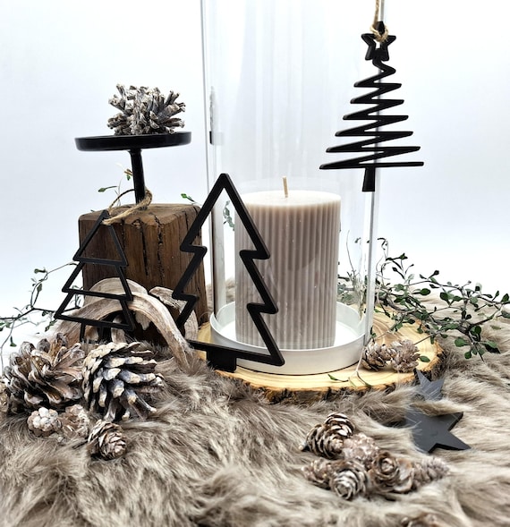 Weihnachtsbaum Anhänger 6er Set | Moderne Deko in Schwarz oder Weiß | 3 Motive in 2 Größen | Weihnachtsdeko Holz | Skandi Stil