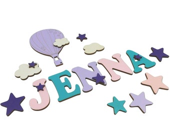 Letras de madera para la puerta de la habitación infantil I Letras para puerta para niñas de 7 cm de alto, incluye 2 estrellas I Ideal como regalo de nacimiento o bautizo.