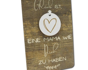 Wooden card with heart pendant for Mother's Day, Mother's Day gift for mom