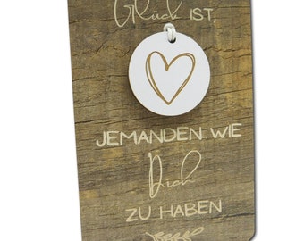 Wooden card with a heart pendant for a loved one, person of the heart, small gift for Valentine's Day