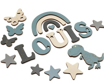 Wooden letters for the children's room door I door letters 7 cm high incl. 2 stars I door sticker - sticker birth gift or baptism gift.