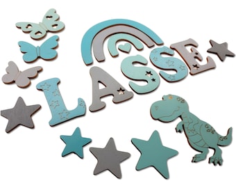 Wooden letters for the children's room door I Door letters for boys 7 cm high incl. 2 stars I Great birth gift or christening gift.