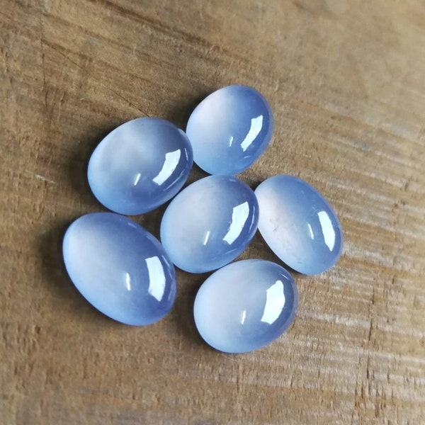 Natural Chalcedony oval shape cabochon 14x10MM, 12x10MM, 10x8MM & 9x7MM. Calibrated Blue Chalcedony gemstone for jewelry.