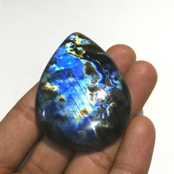 Blue Labradorite Cabochon Pear shape. 62x45mm size Amazing texture. Natural Labradorite Gemstone (BLBC12)