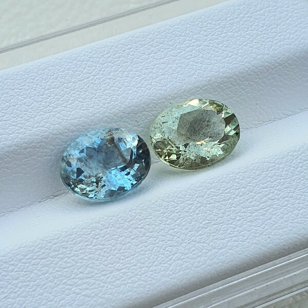 2pcs Lot Aquamarine oval gemstone 10x8mm. Moss Aquamarine faceted loose gemstone for jewelry. **M.Lot**