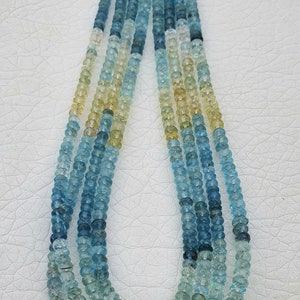 AAA Aquamarine Faceted Rondelle Beads 4.5mm to 4mm. Natural Aquamarine beads necklace. 16 inches strand.