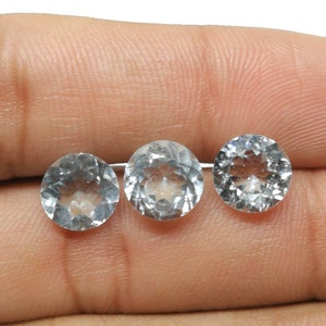 9MM Aquamarine Faceted Round shape gemstone. Natural Light Blue Aquamarine loose gemstone. Price for One.