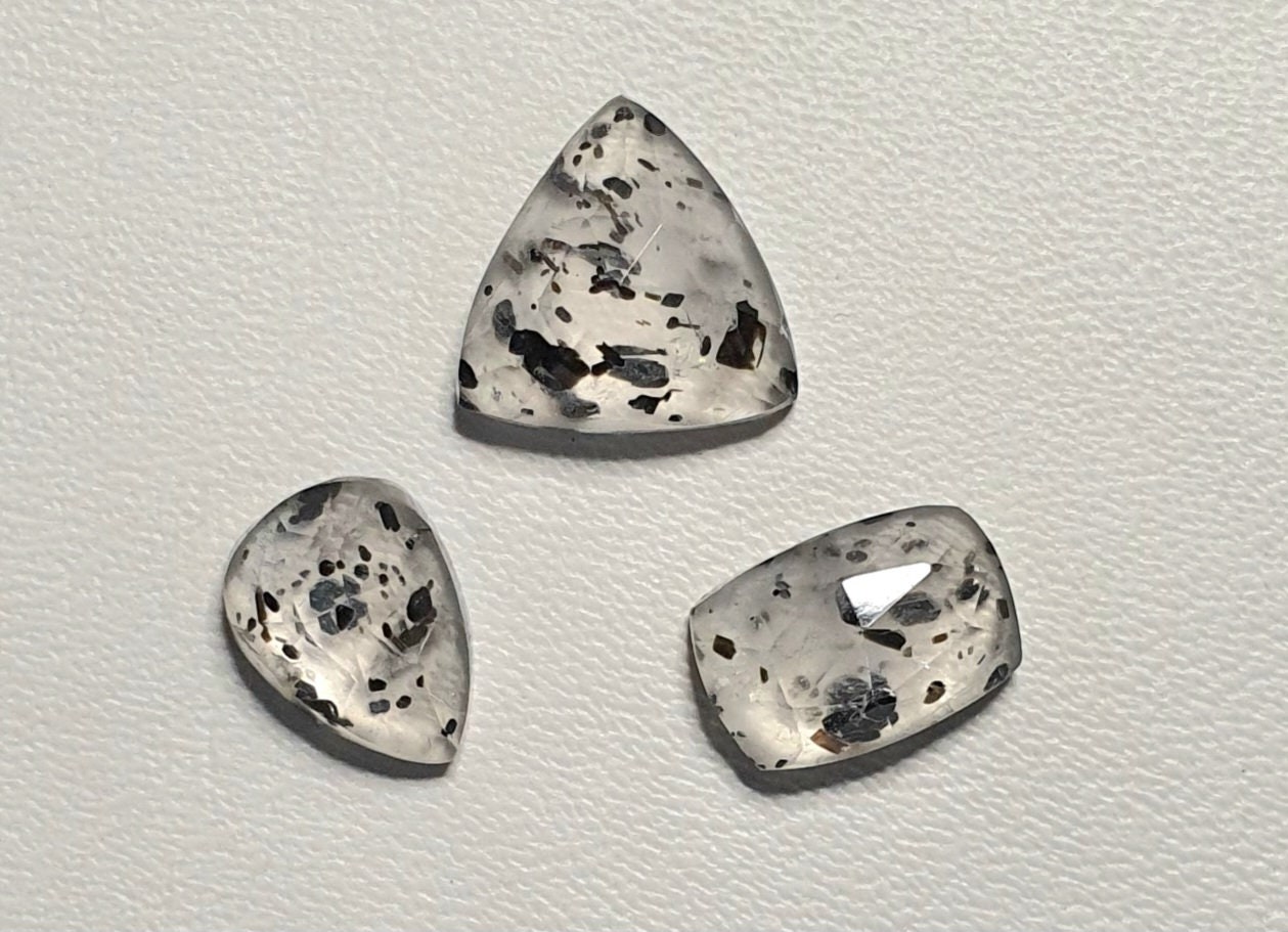 03pcs Lot Black Dot Quartz Rosecut Gemstone 10MM to 9.5MM