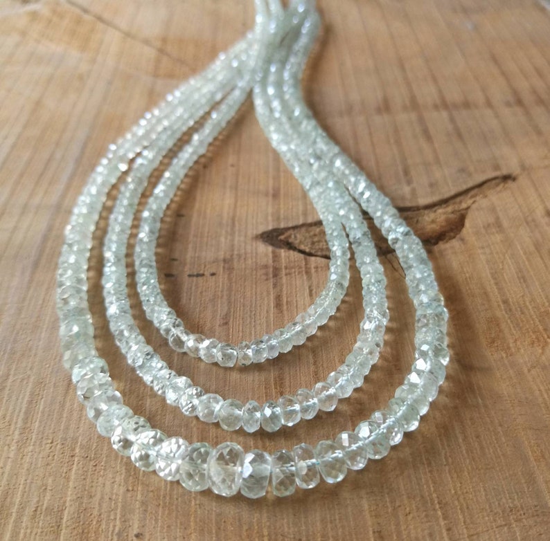 Long strand. 17Natural Aquamarine faceted rondelle beads lot1 Clean and luster based natural aquamarine Size 09mm-04mm No heat