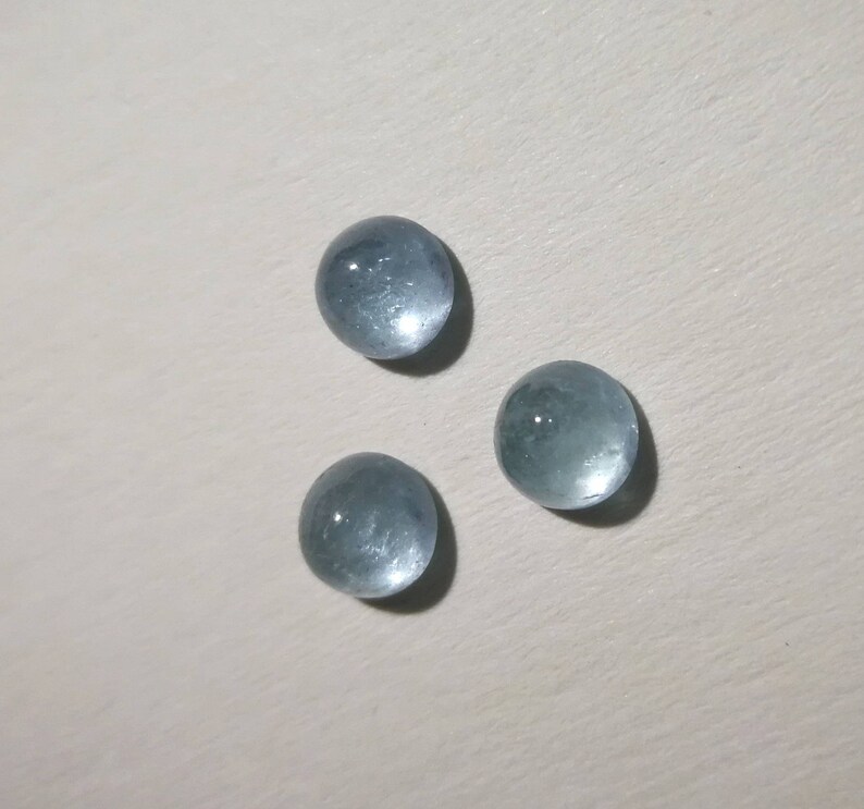 Good quality natural blue aquamarine 7mm Aquamarine round shape cabochons 3 pcs Lot.