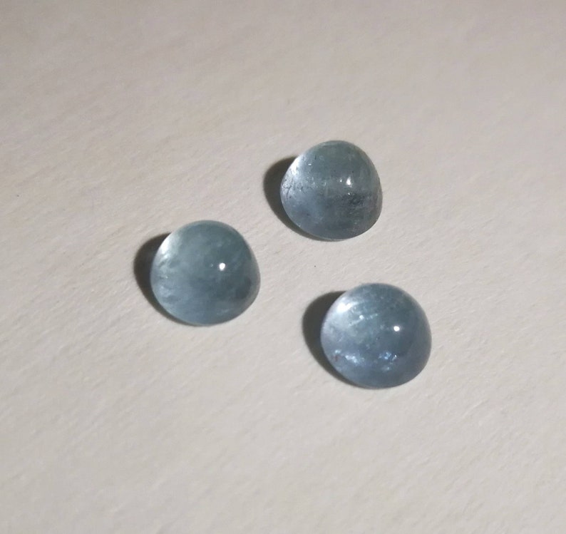 Good quality natural blue aquamarine 7mm Aquamarine round shape cabochons 3 pcs Lot.