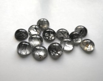 Cabochons ronds de forme ronde de quartz de Tourmaline. 7mm 8mm 9mm 10mm 11mm 12mm 13mm 14mm 16mm 18mm. Cabochons ronds en quartz rutilated. Prix par pierre