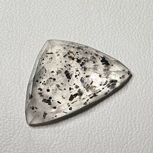 AAA Black dot quartz rosecut gemstone 21x14MM Trillion. Black spot quartz flat back rosecut gemstone.