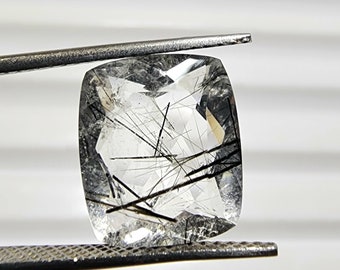 AAA Black Rutile facted cushion gemstone 13x11MM. Natural Tourmaline Quartz gemstone for jewelry.