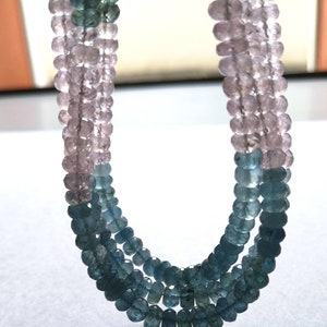 AAA Aquamarine Morganite faceted rondelle beads 6MM-4MM size. Natural Santa Maria top shade aquamarine. Full length strand 17&#39; inches/43cms.