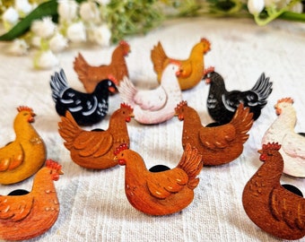 Handmade Cute Chicken Wooden Pin (Choice of Colours) Choice 1