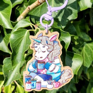 Unicorn Keychain: Natural Cherry Wood Fantasy Animal Keyring