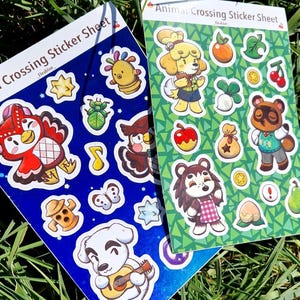 Hojas de pegatinas A5 inspiradas en Animal Crossing - Animal Crossing - Isabelle - Celeste - Papelería - Diario - Kawaii - Hojas de pegatinas - Arte adorable