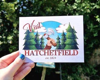 Visit Hatchetfield Postcard - Starkid Inspired Fanart - Double-Sided A6 Postcard Art Print - TGWDLM Inspired - Musical Artwork - 350gsm