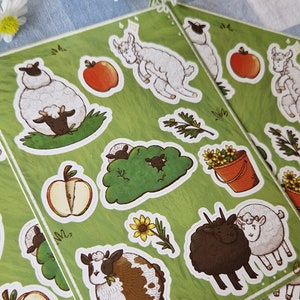 Hojas de pegatinas de ovejas A6, regalos artísticos, ovejas, cottagecore, papelería, goblincore, farmcore, animales de granja, diarios, corderos, estética primaveral
