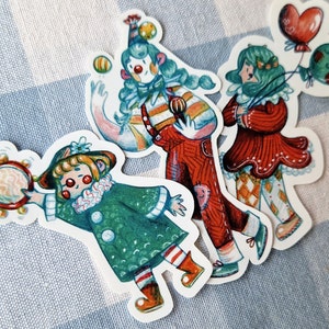 Adesivos de palhaço recortados à mão - Palhaços travessos - Clowncore - Circuscore - Kidcore - Presentes de papelaria divertidos - Adesivos de palhaço fofos - Estética circense
