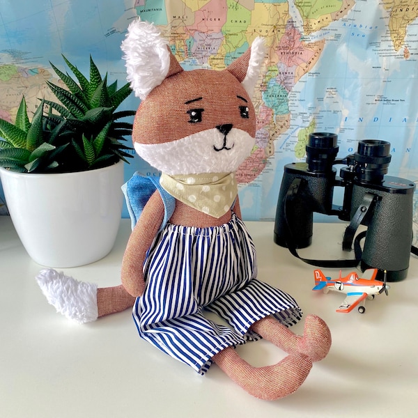 handmade doll, fox doll , toddler doll , stuffed animal doll, soft toy, heirloom doll , plushie