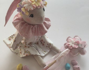 Handmade doll, bunny doll , rabbit doll , bunny toy, rabbit toy, cloth doll , fabric doll , heirloom doll , soft toy, stuffed toy