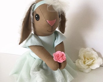 Bunny doll, rabbit doll, handmade doll, heirloom doll, cloth doll, soft toy, animal plush, fluffy bunny