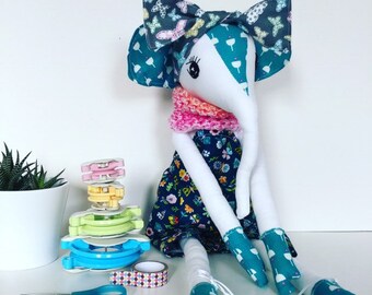 Elephant , Handmade doll , cloth doll , Elephant plush , rag doll ,stuffed elephant , fabric doll , nursery  , elephant toy , elephant doll