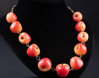 Handgemachte Halskette Roter Apfel: Reifer Apfel, Gelb, Rot, Polymer clay
