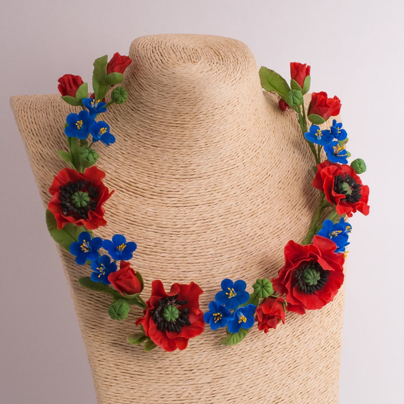 Rote Mohnblumen auf dem Feld - floral Schmuck-Set -u2012 Halskette -u2012 Ohrringe - Polymer Clay - 2012 Blumen Halskette Bild 2
