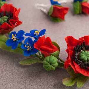 Rote Mohnblumen auf dem Feld - floral Schmuck-Set -u2012 Halskette -u2012 Ohrringe - Polymer Clay - 2012 Blumen Halskette Bild 5