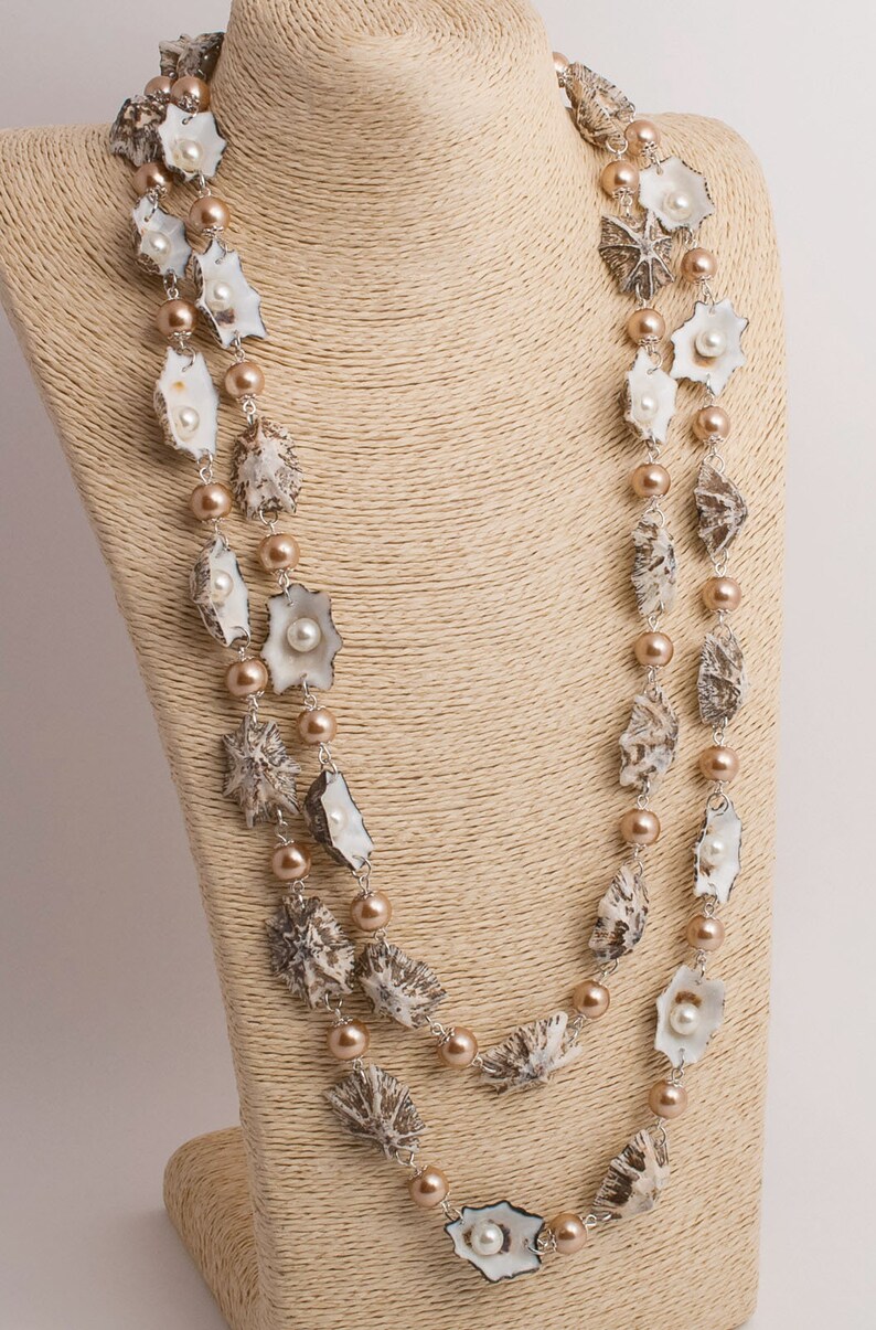 Necklace of seashells in the form of stars \u2012 Earrings \u2012 Sea theme \u2012 Seashell Jewelry Set \u2012 Seashell necklace \u2012 Beads necklace \u2012 Beige color