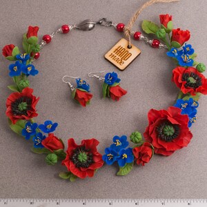 Rote Mohnblumen auf dem Feld - floral Schmuck-Set -u2012 Halskette -u2012 Ohrringe - Polymer Clay - 2012 Blumen Halskette Bild 8