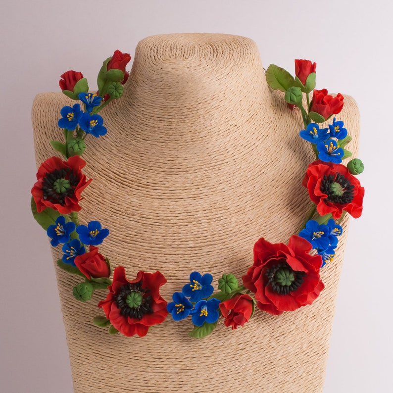 Rote Mohnblumen auf dem Feld - floral Schmuck-Set -u2012 Halskette -u2012 Ohrringe - Polymer Clay - 2012 Blumen Halskette Bild 3