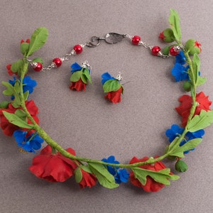 Rote Mohnblumen auf dem Feld - floral Schmuck-Set -u2012 Halskette -u2012 Ohrringe - Polymer Clay - 2012 Blumen Halskette Bild 9
